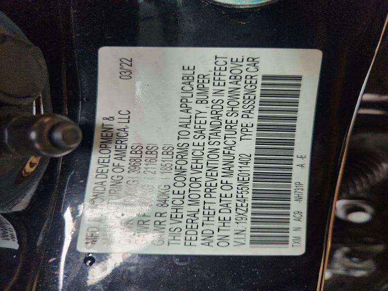 69221186 :رقم المزاد ، 19XZE4F55NE011402 vin ، 2022 Honda Insight مزاد بيع