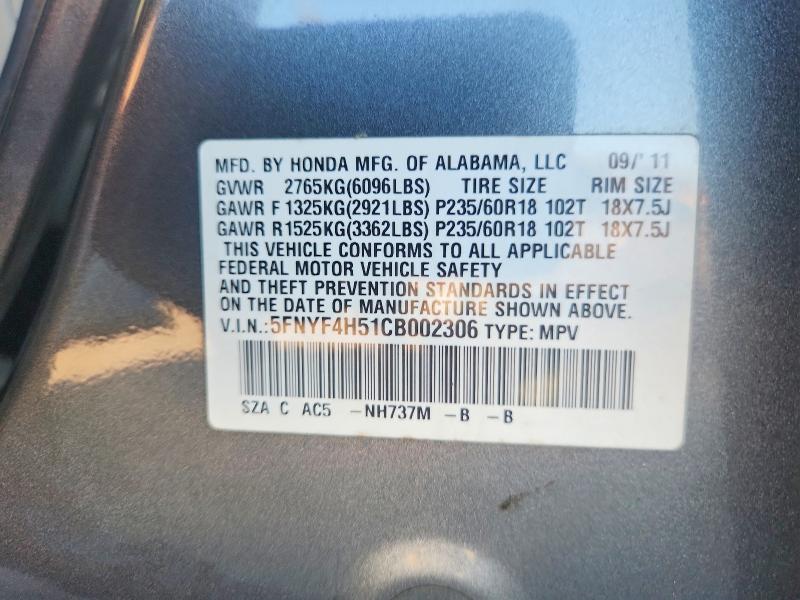 Продажа на аукционе авто 2012 Honda Pilot, vin: 5FNYF4H51CB002306, номер лота: 67997966