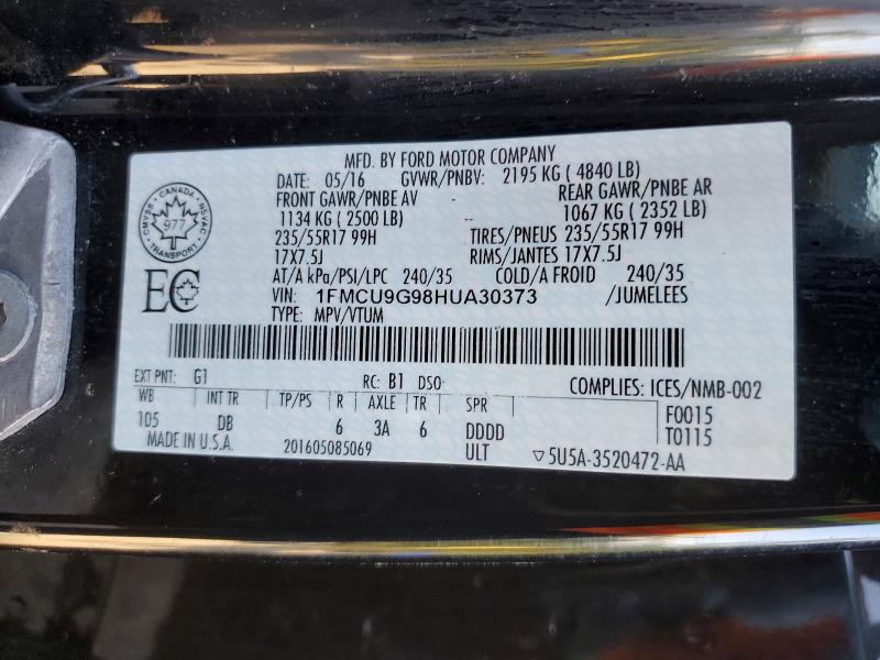 71042546 :رقم المزاد ، 1FMCU9G98HUA30373 vin ، 2017 Ford Escape مزاد بيع