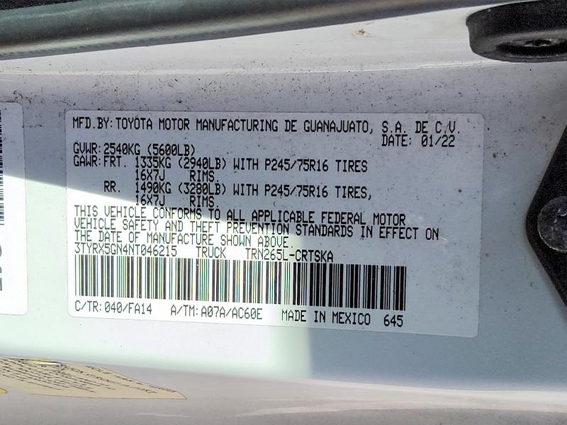 Продаж на аукціоні авто 2022 Toyota Tacoma, vin: 3TYRX5GN4NT046215, номер лоту: 70525226