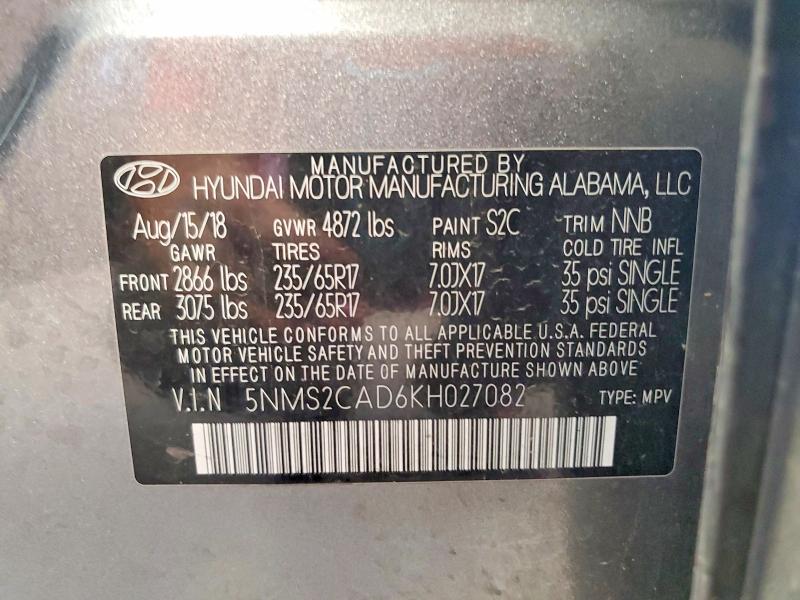 Aukcja sprzedaży 2019 Hyundai Santa Fe, vin: 5NMS2CAD6KH027082, numer aukcji: 67173246
