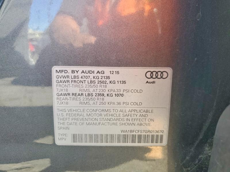 66848986 :رقم المزاد ، WA1BFCFS7GR013670 vin ، 2016 Audi Q3 مزاد بيع
