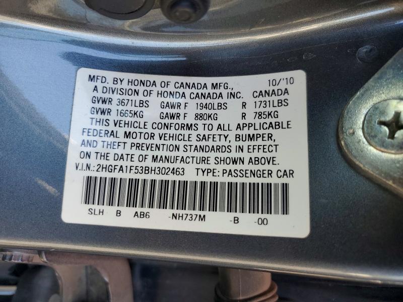 68622066 :رقم المزاد ، 2HGFA1F53BH302463 vin ، 2011 Honda Civic مزاد بيع