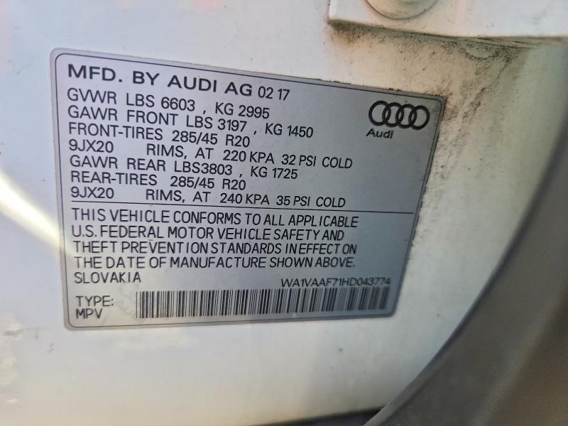 Aukcja sprzedaży 2017 Audi Q7, vin: WA1VAAF71HD043774, numer aukcji: 69246586