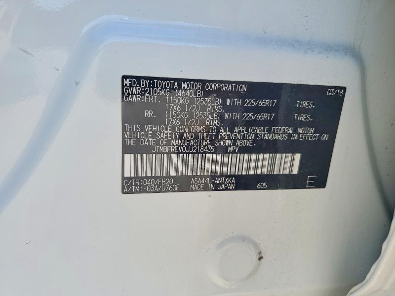 Aukcja sprzedaży 2018 Toyota Rav4, vin: JTMBFREV0JJ218435, numer aukcji: 70254456
