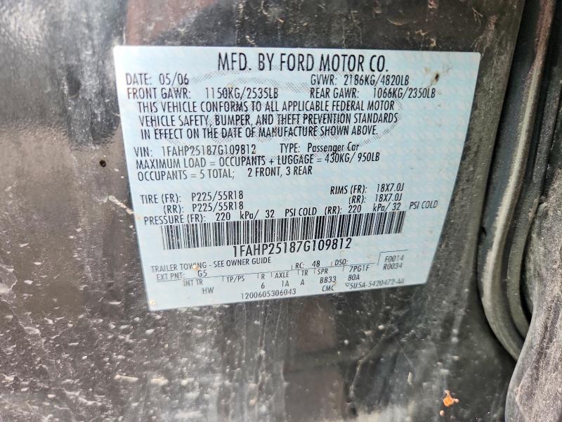 Продаж на аукціоні авто 2007 Ford Five Hundred, vin: 1FAHP25187G109812, номер лоту: 67960336