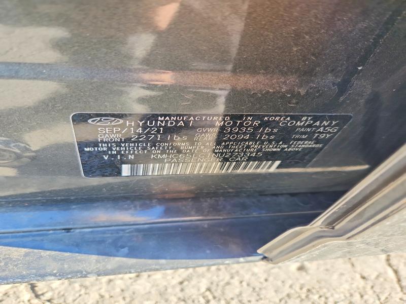 67748506 :رقم المزاد ، KMHC65LC1NU273345 vin ، 2022 Hyundai Ioniq مزاد بيع