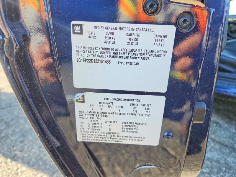 2002 Chevrolet Camaro მანქანა იყიდება აუქციონზე, vin: 2G1FP22G122151466, აუქციონის ნომერი: 70727526