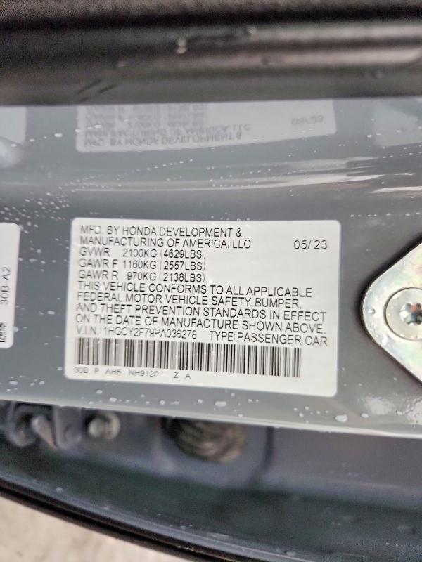 2023 Honda Accord მანქანა იყიდება აუქციონზე, vin: 1HGCY2F79PA036278, აუქციონის ნომერი: 70505086