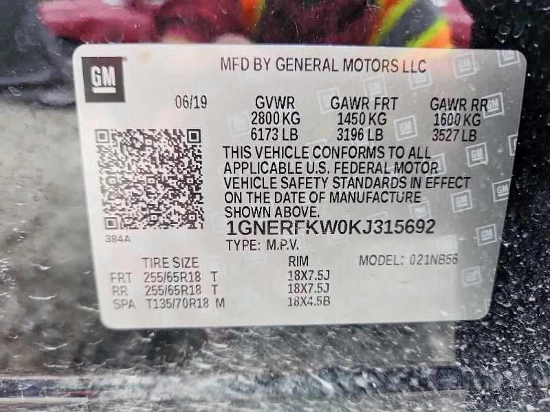 69877026 :رقم المزاد ، 1GNERFKW0KJ315692 vin ، 2019 Chevrolet Traverse مزاد بيع