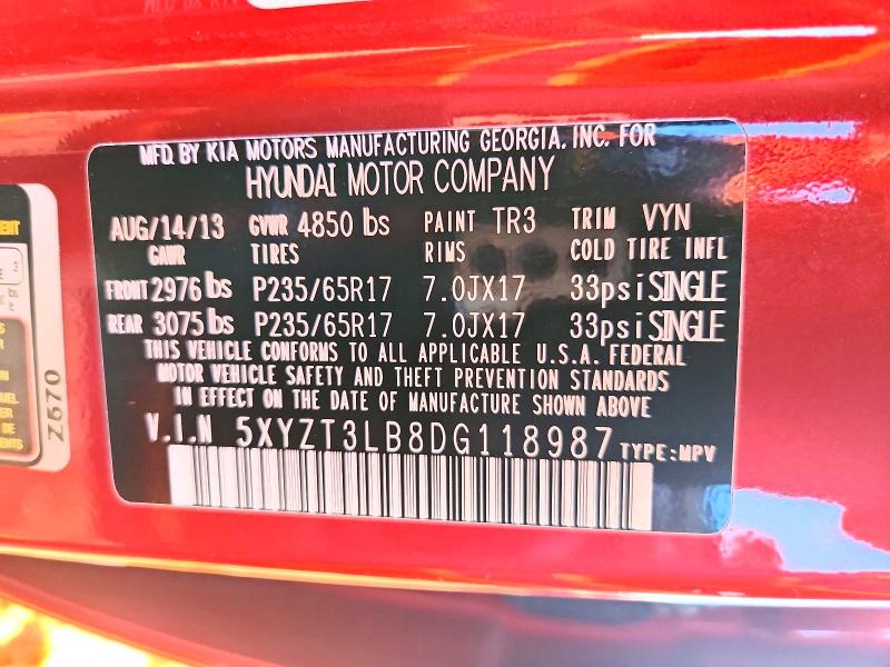 Продажа на аукционе авто 2013 Hyundai Santa Fe Sport, vin: 5XYZT3LB8DG118987, номер лота: 70704086
