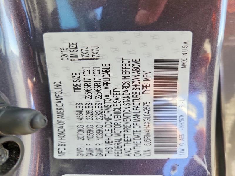Aukcja sprzedaży 2016 Honda Cr-v, vin: 5J6RM4H4XGL042575, numer aukcji: 67869846