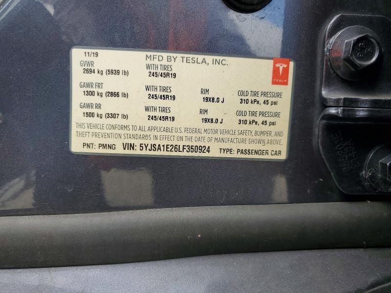 68519266 :رقم المزاد ، 5YJSA1E26LF350924 vin ، 2020 Tesla Model S مزاد بيع