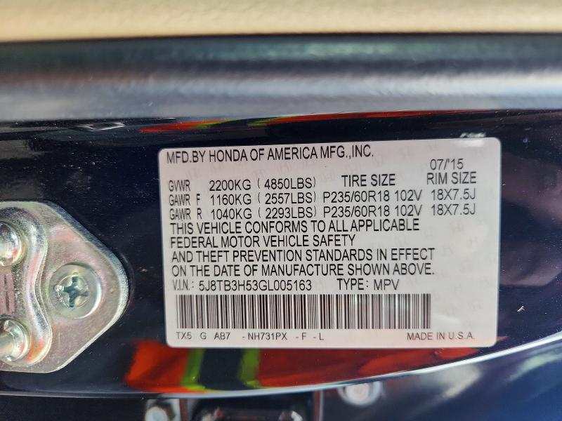 Aukcja sprzedaży 2016 Acura Rdx, vin: 5J8TB3H53GL005163, numer aukcji: 67993106