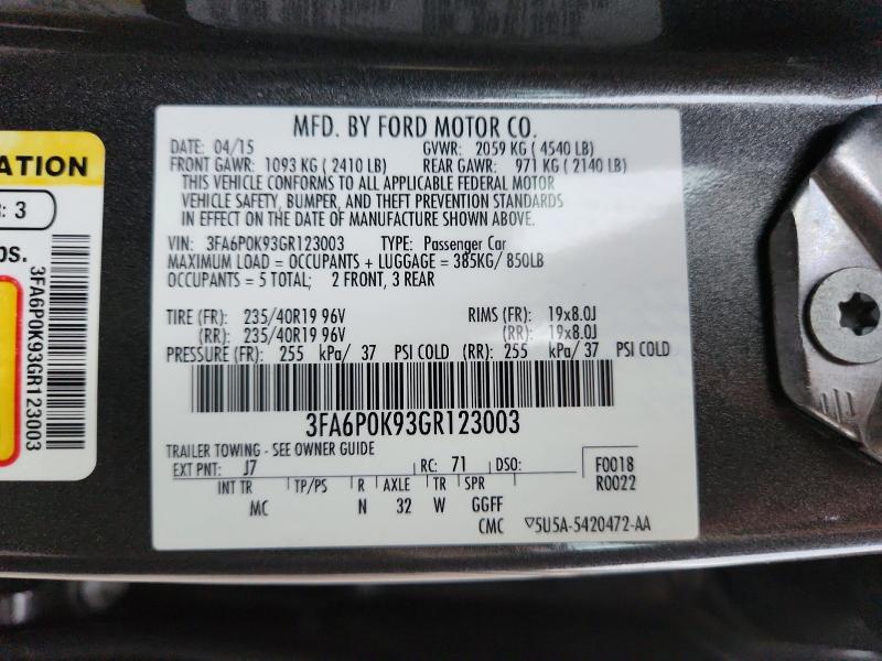 2016 Ford Fusion მანქანა იყიდება აუქციონზე, vin: 3FA6P0K93GR123003, აუქციონის ნომერი: 69883686