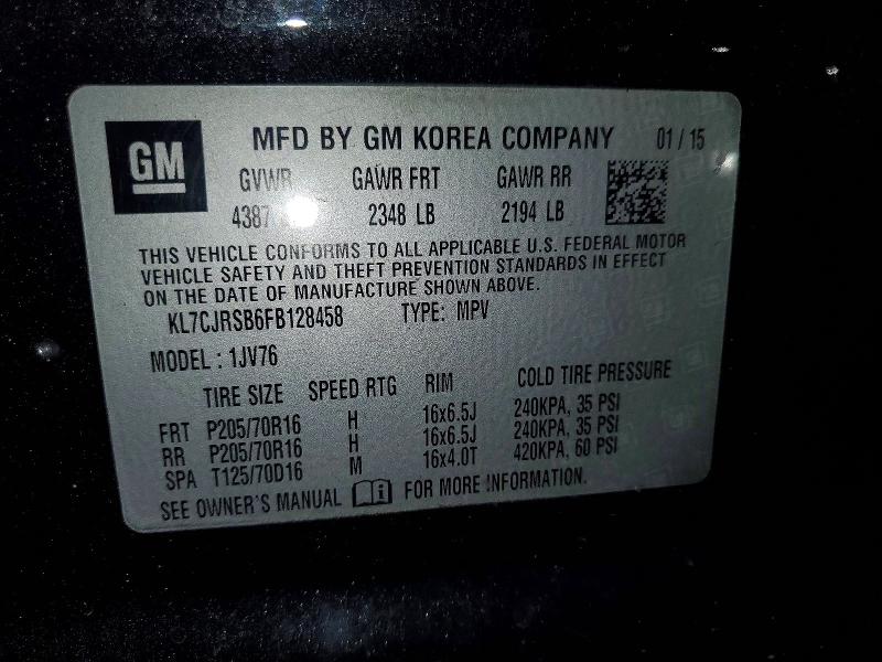 70838076 :رقم المزاد ، KL7CJRSB6FB128458 vin ، 2015 Chevrolet Trax مزاد بيع