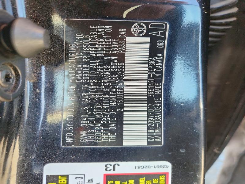 71104646 :رقم المزاد ، 2T1BU4EE7AC527226 vin ، 2010 Toyota Corolla مزاد بيع