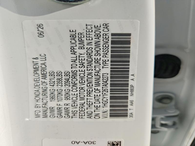 66583706 :رقم المزاد ، 1HGCY1F26TA042273 vin ، 2026 Honda Accord مزاد بيع