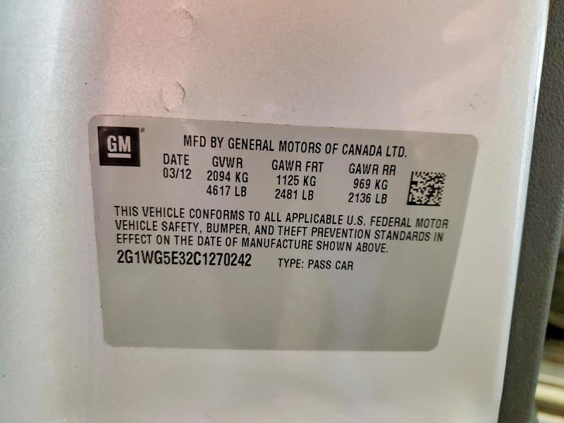 2012 Chevrolet Impala მანქანა იყიდება აუქციონზე, vin: 2G1WG5E32C1270242, აუქციონის ნომერი: 68730946
