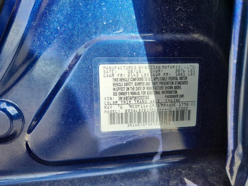 Продаж на аукціоні авто 2019 Nissan Sentra, vin: 3N1AB7AP5KY222743, номер лоту: 68680086