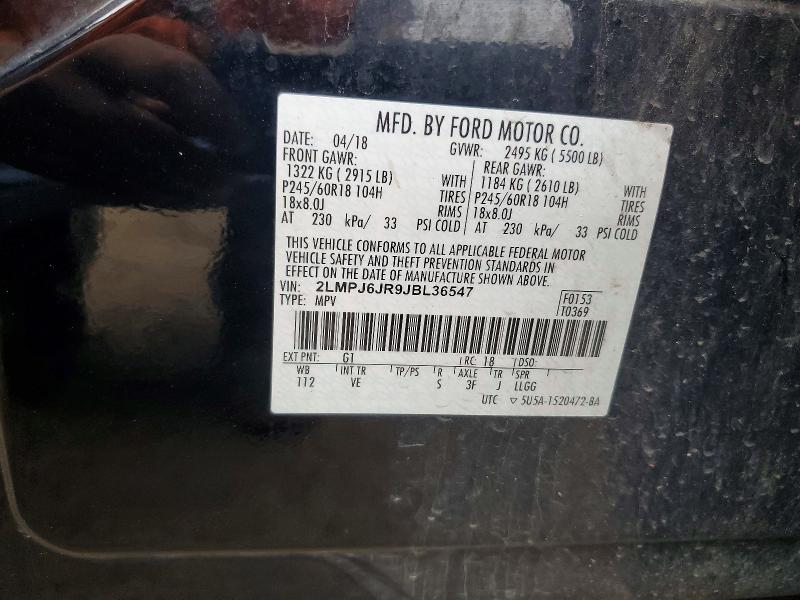 2018 Lincoln Mkx მანქანა იყიდება აუქციონზე, vin: 2LMPJ6JR9JBL36547, აუქციონის ნომერი: 69342716