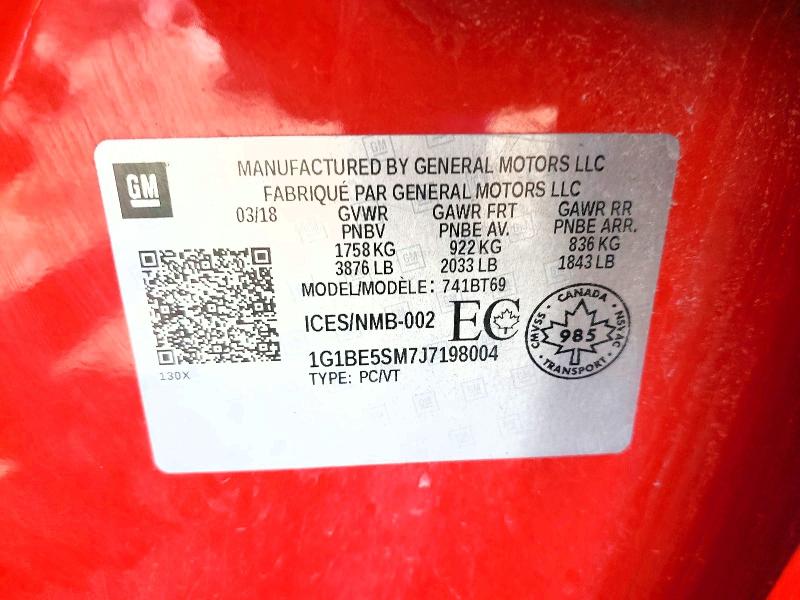 Aukcja sprzedaży 2018 Chevrolet Cruze, vin: 1G1BE5SM7J7198004, numer aukcji: 67956506