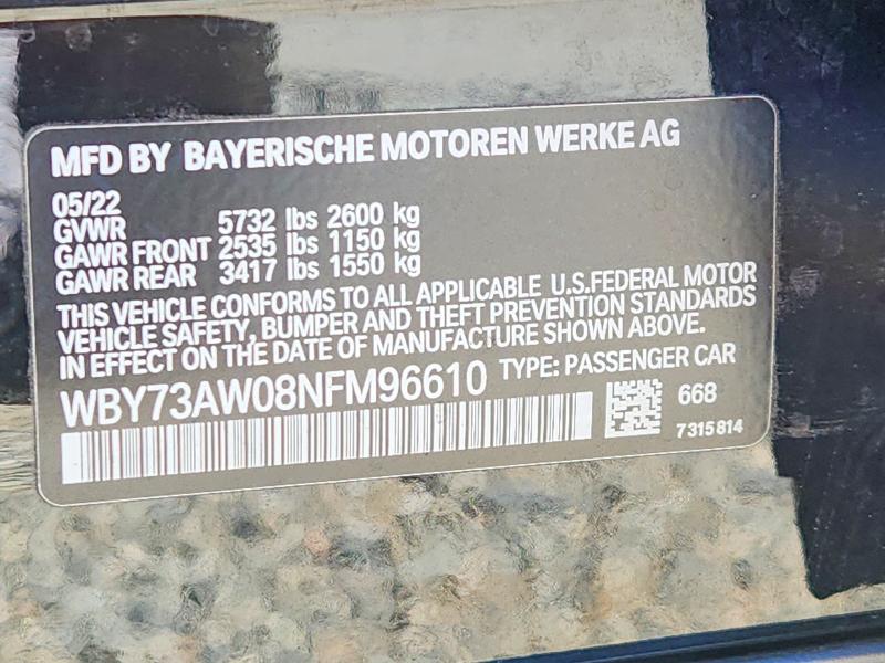 68797106 :رقم المزاد ، WBY73AW08NFM96610 vin ، 2022 Bmw I4 مزاد بيع