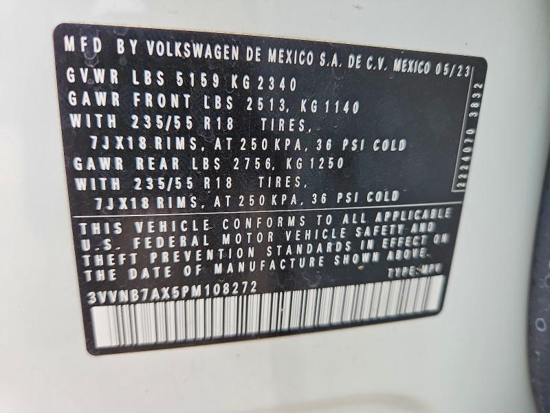 Aukcja sprzedaży 2023 Volkswagen Tiguan, vin: 3VVNB7AX5PM108272, numer aukcji: 69698986