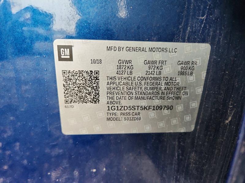 Продаж на аукціоні авто 2019 Chevrolet Malibu, vin: 1G1ZD5ST5KF109790, номер лоту: 68190676