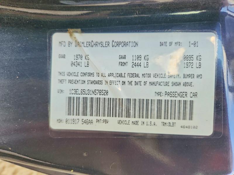 Aukcja sprzedaży 2001 Chrysler Sebring, vin: 1C3EL65U31N578520, numer aukcji: 70502606