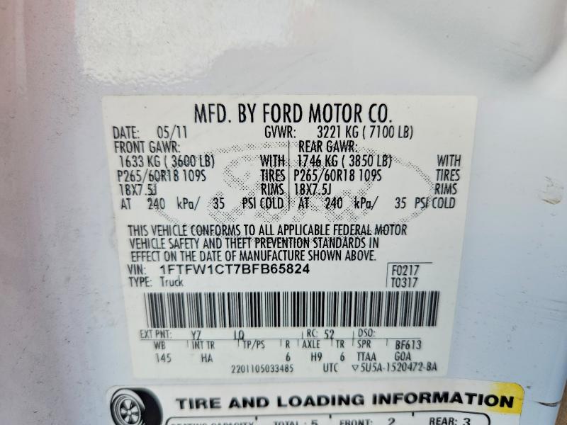 Продаж на аукціоні авто 2011 Ford F150, vin: 1FTFW1CT7BFB65824, номер лоту: 68356006