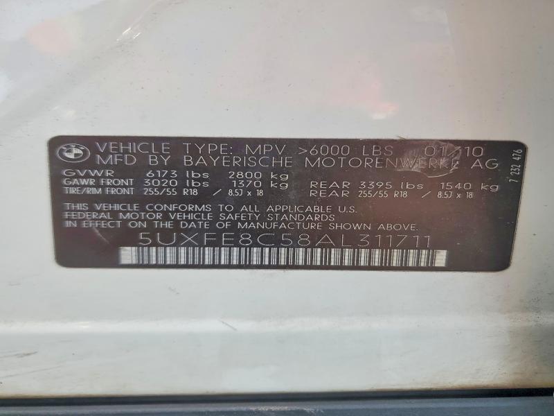 70741756 :رقم المزاد ، 5UXFE8C58AL311711 vin ، 2010 Bmw X5 مزاد بيع