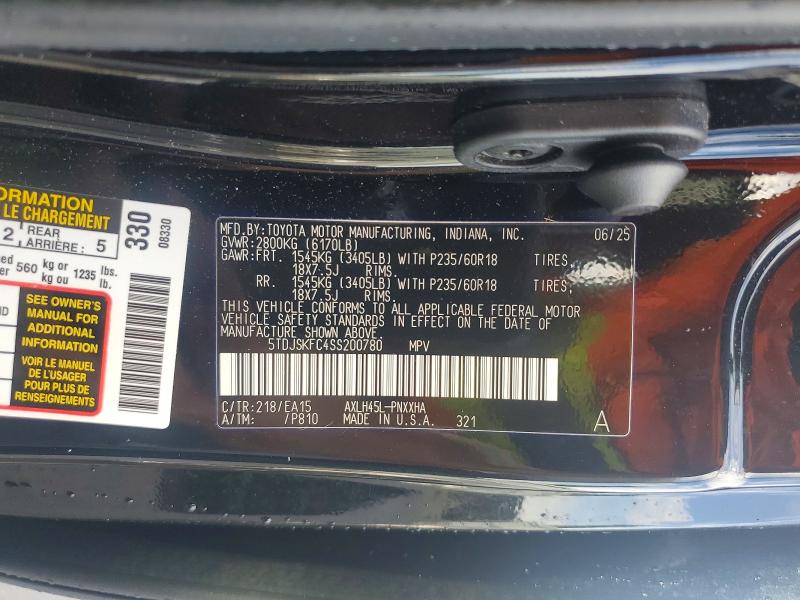 2025 Toyota Sienna მანქანა იყიდება აუქციონზე, vin: 5TDJSKFC4SS200780, აუქციონის ნომერი: 67196806