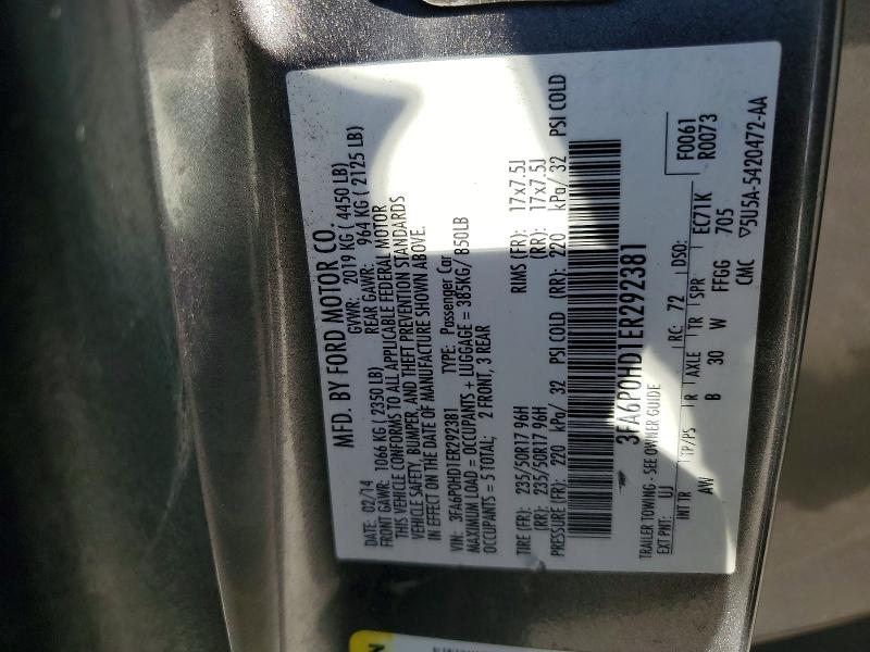 Aukcja sprzedaży 2014 Ford Fusion, vin: 3FA6P0HD1ER292381, numer aukcji: 69156696