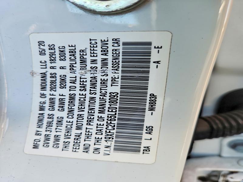 Aukcja sprzedaży 2020 Honda Civic, vin: 19XFC2F65LE018093, numer aukcji: 68755096