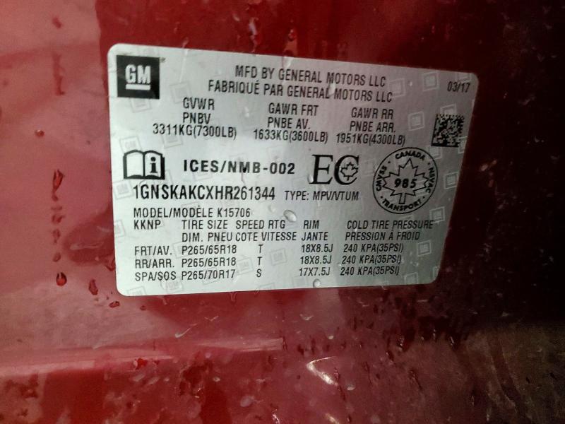 2017 Chevrolet Tahoe მანქანა იყიდება აუქციონზე, vin: 1GNSKAKCXHR261344, აუქციონის ნომერი: 67440696