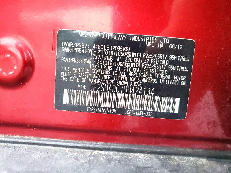 Продажа на аукционе авто 2013 Subaru Forester, vin: JF2SHADC7DH424134, номер лота: 68344286