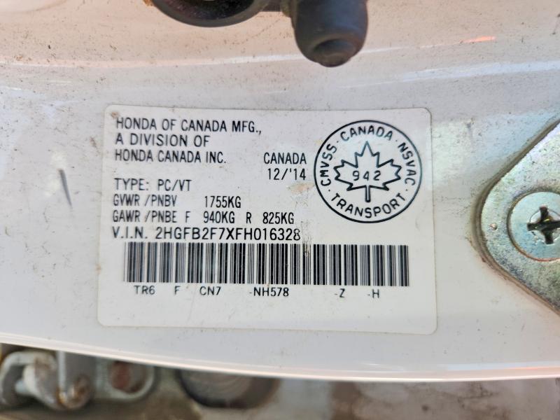 67745586 :رقم المزاد ، 2HGFB2F7XFH016328 vin ، 2015 Honda Civic مزاد بيع