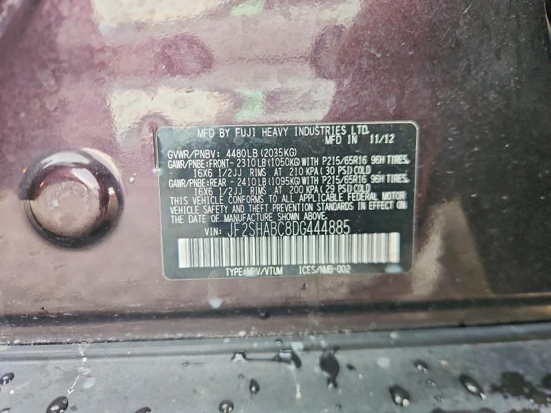 2013 Subaru Forester მანქანა იყიდება აუქციონზე, vin: JF2SHABC8DG444885, აუქციონის ნომერი: 69574886