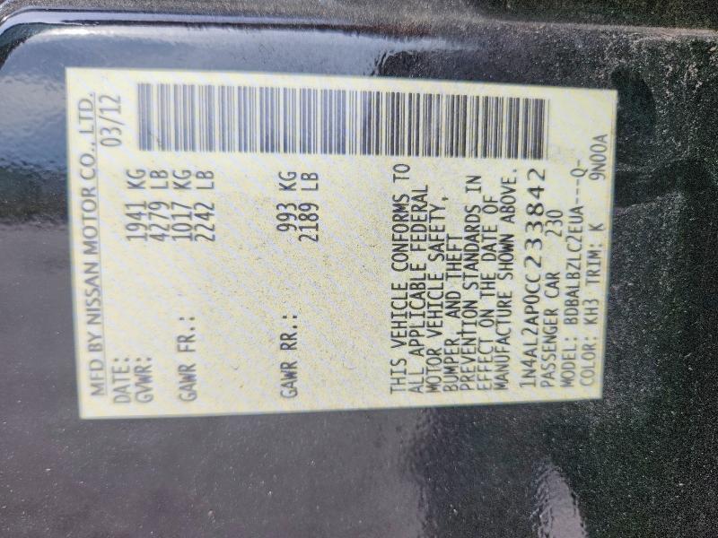 Продажа на аукционе авто 2012 Nissan Altima, vin: 1N4AL2AP0CC233842, номер лота: 71067356