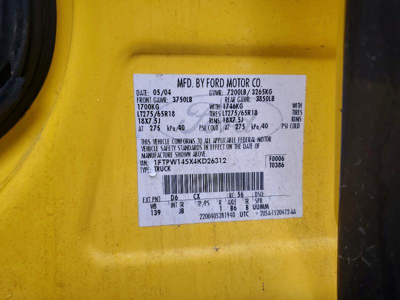 Продаж на аукціоні авто 2004 Ford F150, vin: 1FTPW145X4KD26312, номер лоту: 70536576