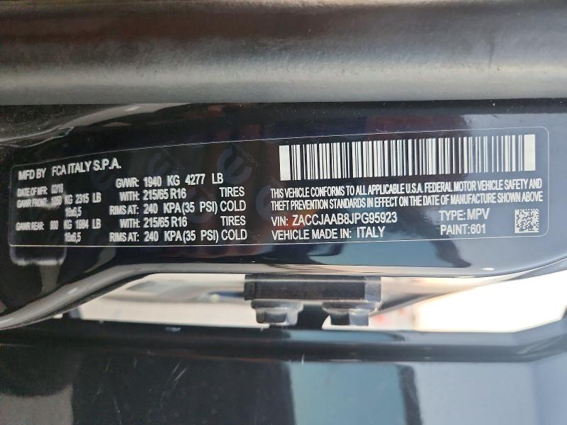 2018 Jeep Renegade მანქანა იყიდება აუქციონზე, vin: ZACCJAAB8JPG95923, აუქციონის ნომერი: 67800986