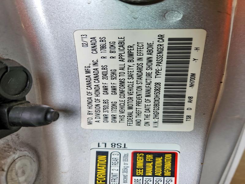 Aukcja sprzedaży 2013 Honda Civic, vin: 2HGFG3B0XDH508208, numer aukcji: 69624366