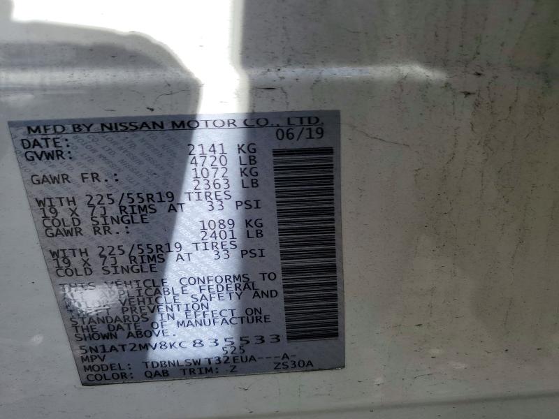Aukcja sprzedaży 2019 Nissan Rogue, vin: 5N1AT2MV8KC835533, numer aukcji: 68536526