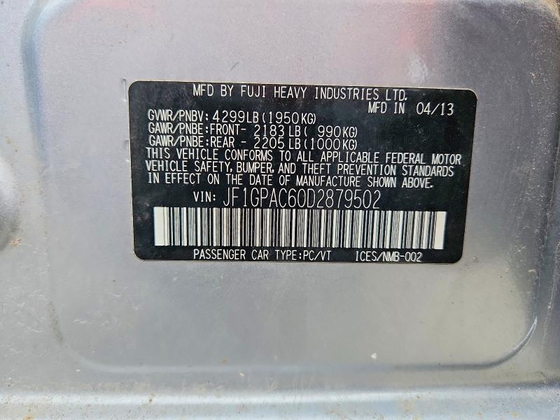 Продаж на аукціоні авто 2013 Subaru Impreza, vin: JF1GPAC60D2879502, номер лоту: 70829776