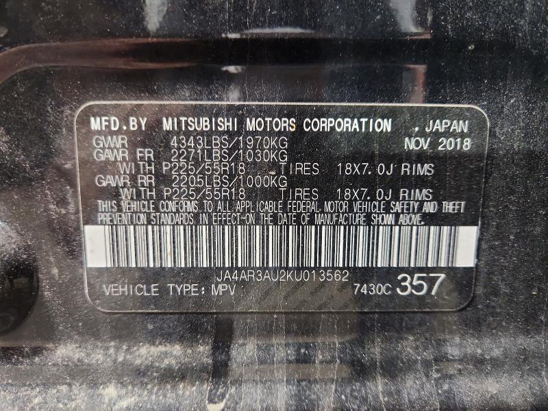 70732346 :رقم المزاد ، JA4AR3AU2KU013562 vin ، 2019 Mitsubishi Outlander Sport مزاد بيع