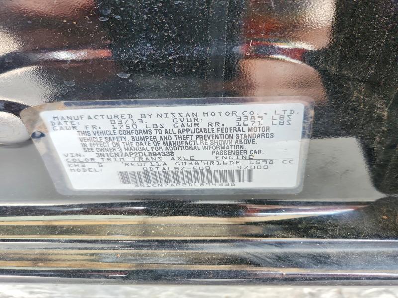 2013 Nissan Versa მანქანა იყიდება აუქციონზე, vin: 3N1CN7AP2DL894338, აუქციონის ნომერი: 67974386
