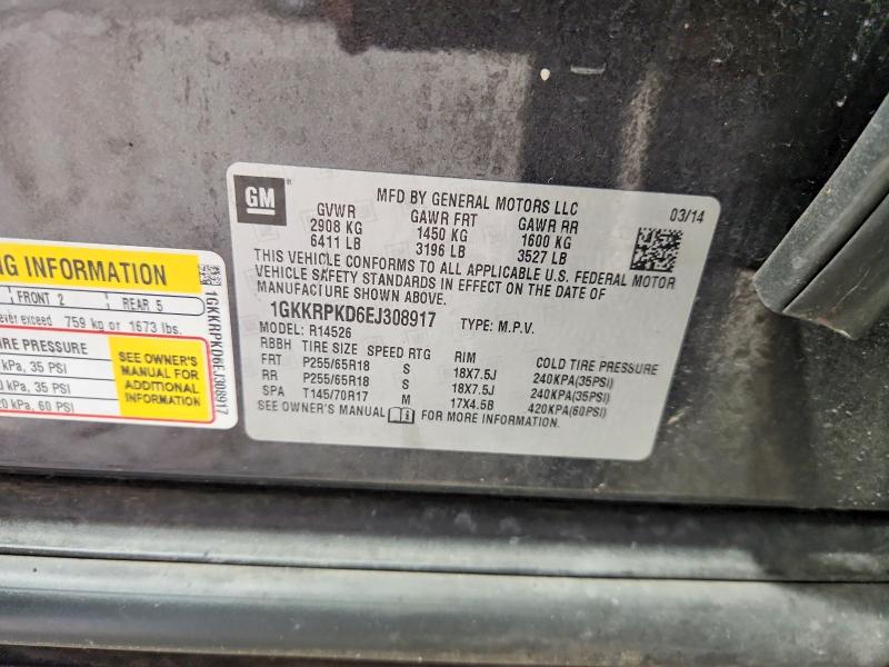 Aukcja sprzedaży 2014 Gmc Acadia, vin: 1GKKRPKD6EJ308917, numer aukcji: 69595276