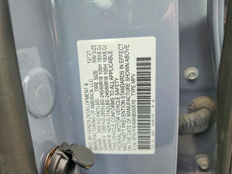 70522366 :رقم المزاد ، 5FNYF8H68NB000510 vin ، 2022 Honda Passport مزاد بيع