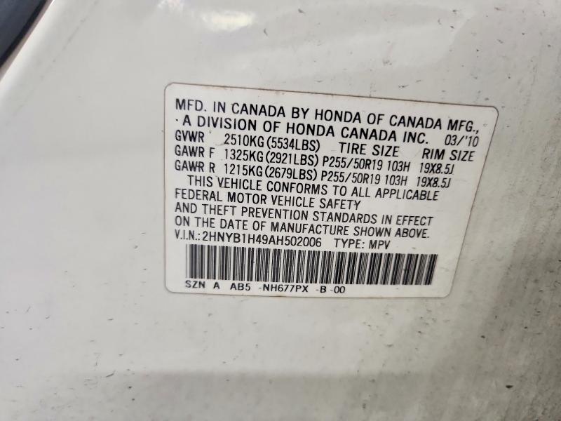 Aukcja sprzedaży 2010 Acura Zdx, vin: 2HNYB1H49AH502006, numer aukcji: 71376406